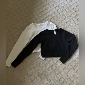 Black and White Long Sleeve Seamless Aerie Cropped T-Shirt